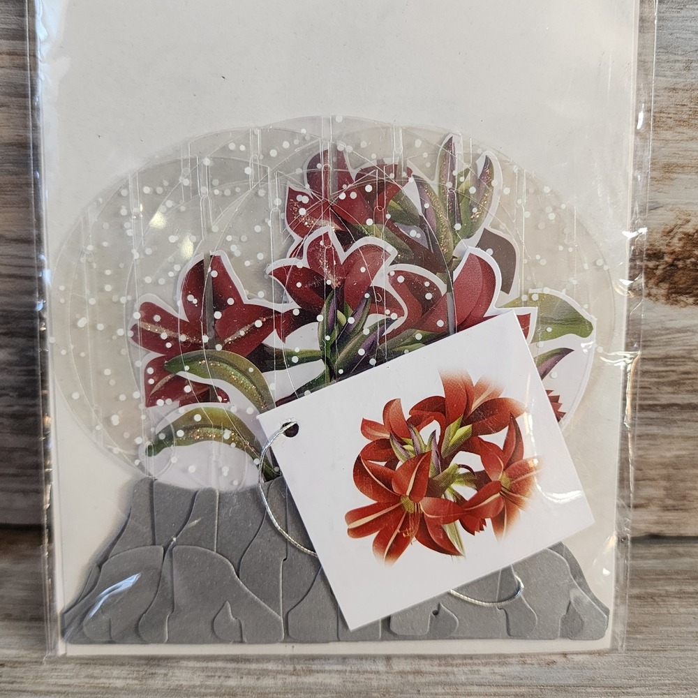 Up With Paper Amaryllis Pop Up Snow Globe Greeting Card SGS057 3D Floral Holiday